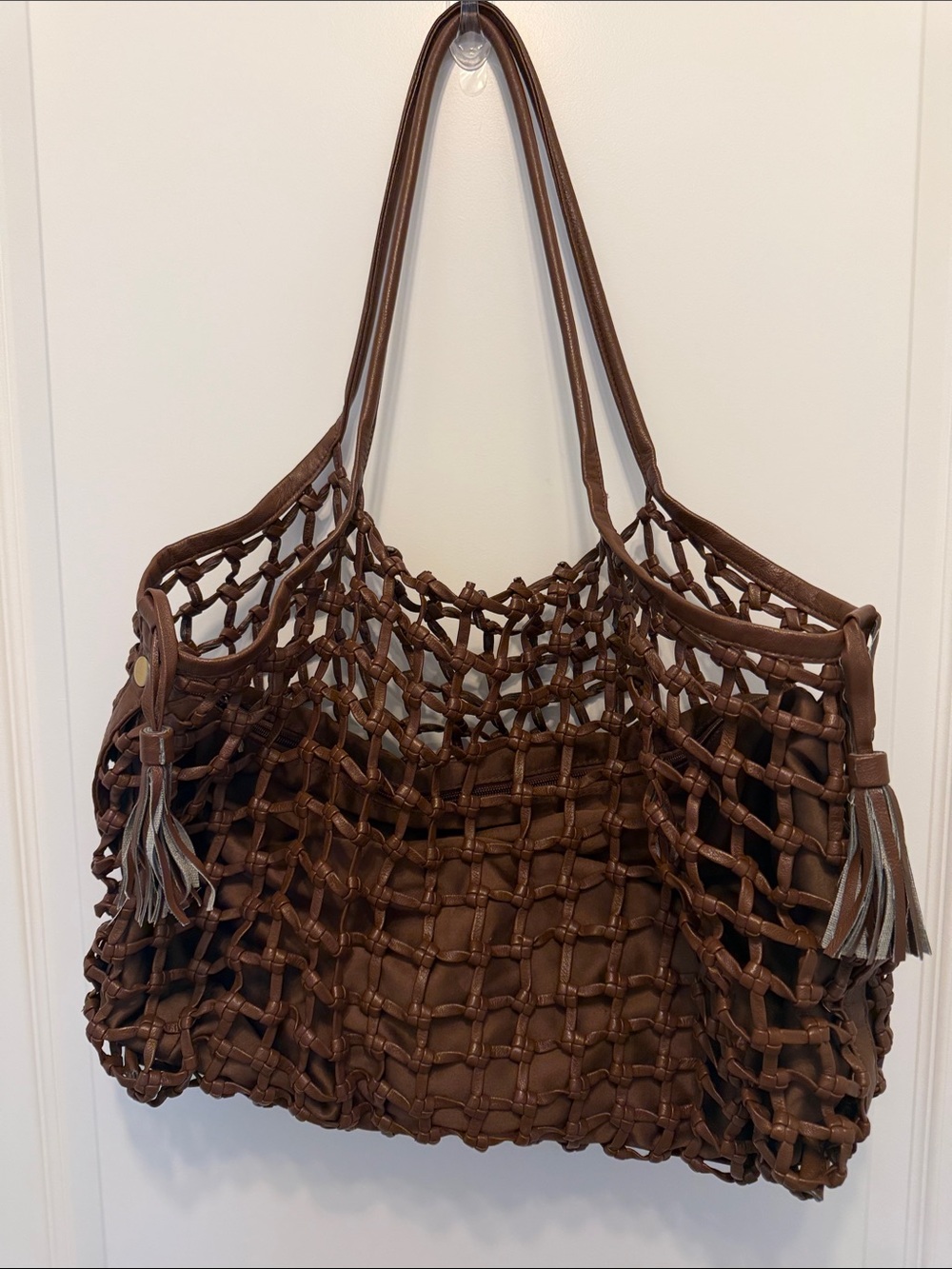 Anthropologie Brown Woven Knotted Faux Leather Tote